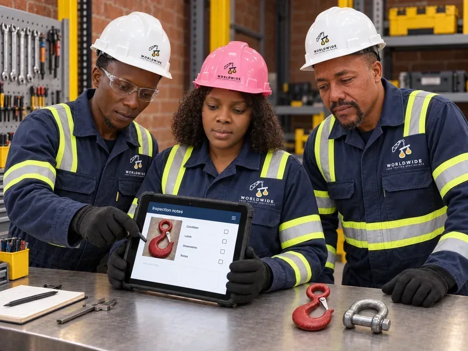Mozambique technical team reviewing inspection notes in an illustrative workshop scene