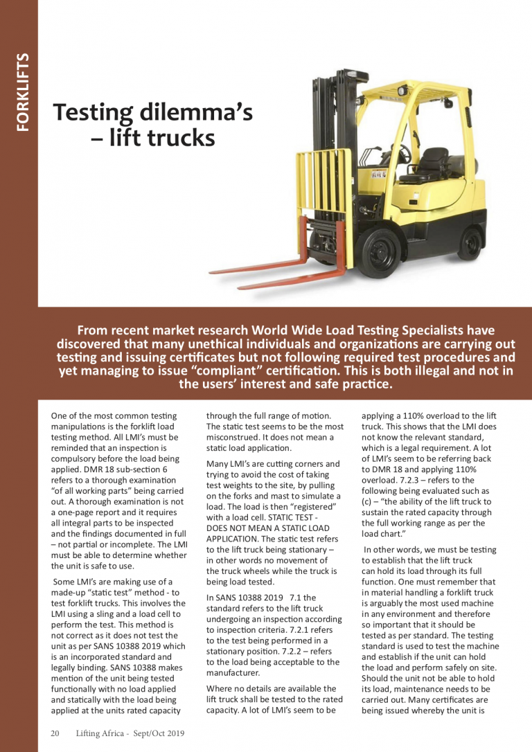 FORK LIFT TESTING DILEMMA’S. Worldwide Load Testing Specialists
